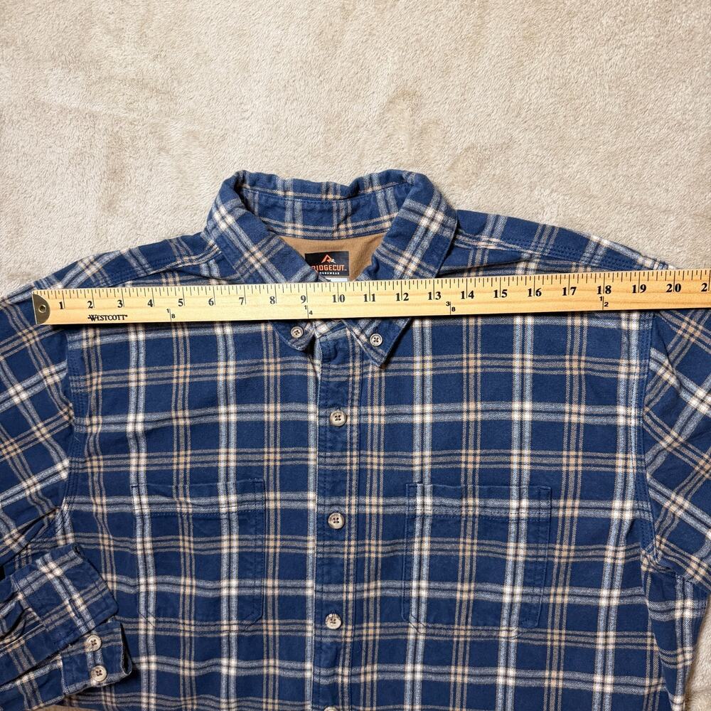 Ridgecut Toughwear Heavyweight Flannel Shirt Blue Tan Plaid Work Shirt Sz XL - Picture 2 of 8